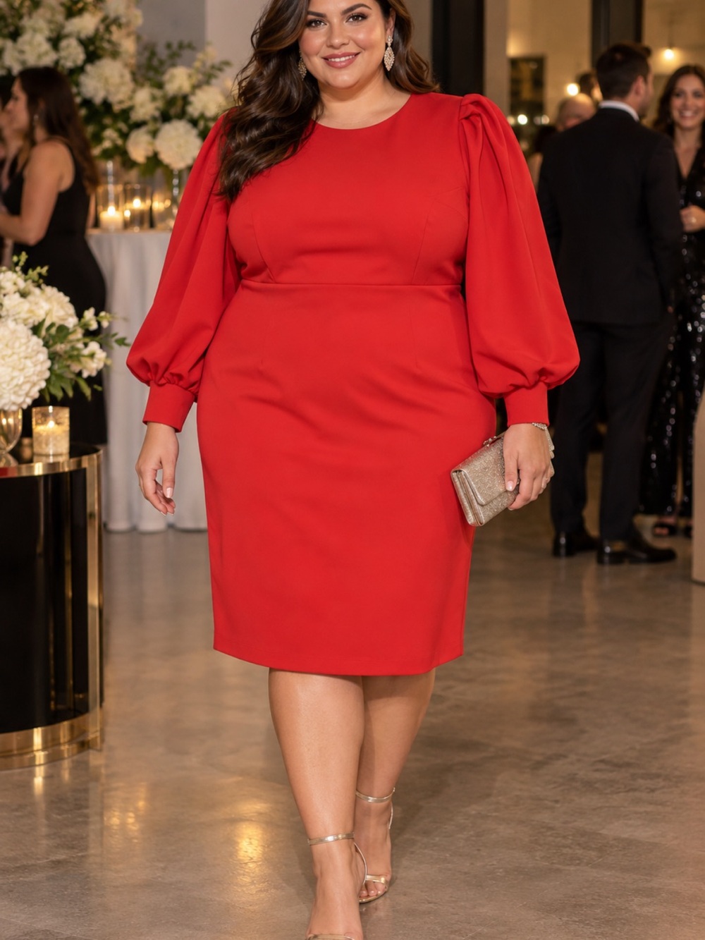 Eloquii Red Open Back Tie Neck Puff Sleeve Dress Cocktail Plus Size